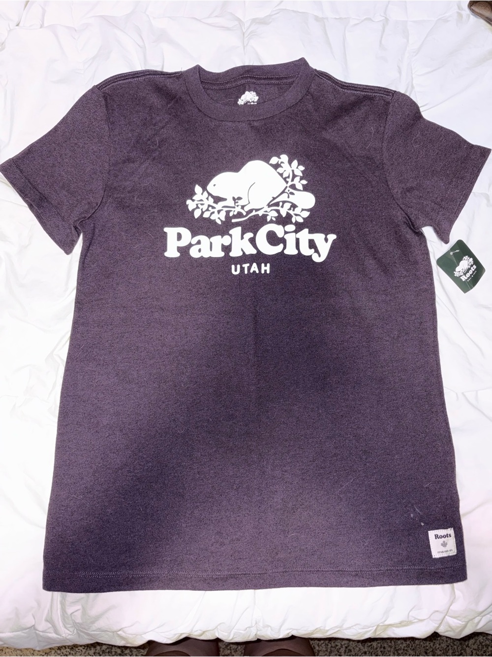 Roots Park City Utah Dark Purple Logo Tee